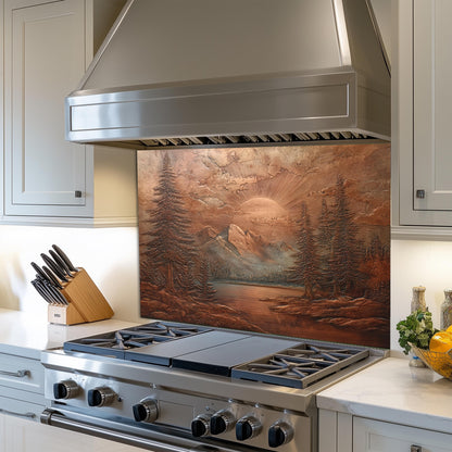 Mountain Landscape Kitchen Backsplash, UV Printed Tempered Glass Art, Custom Size Design