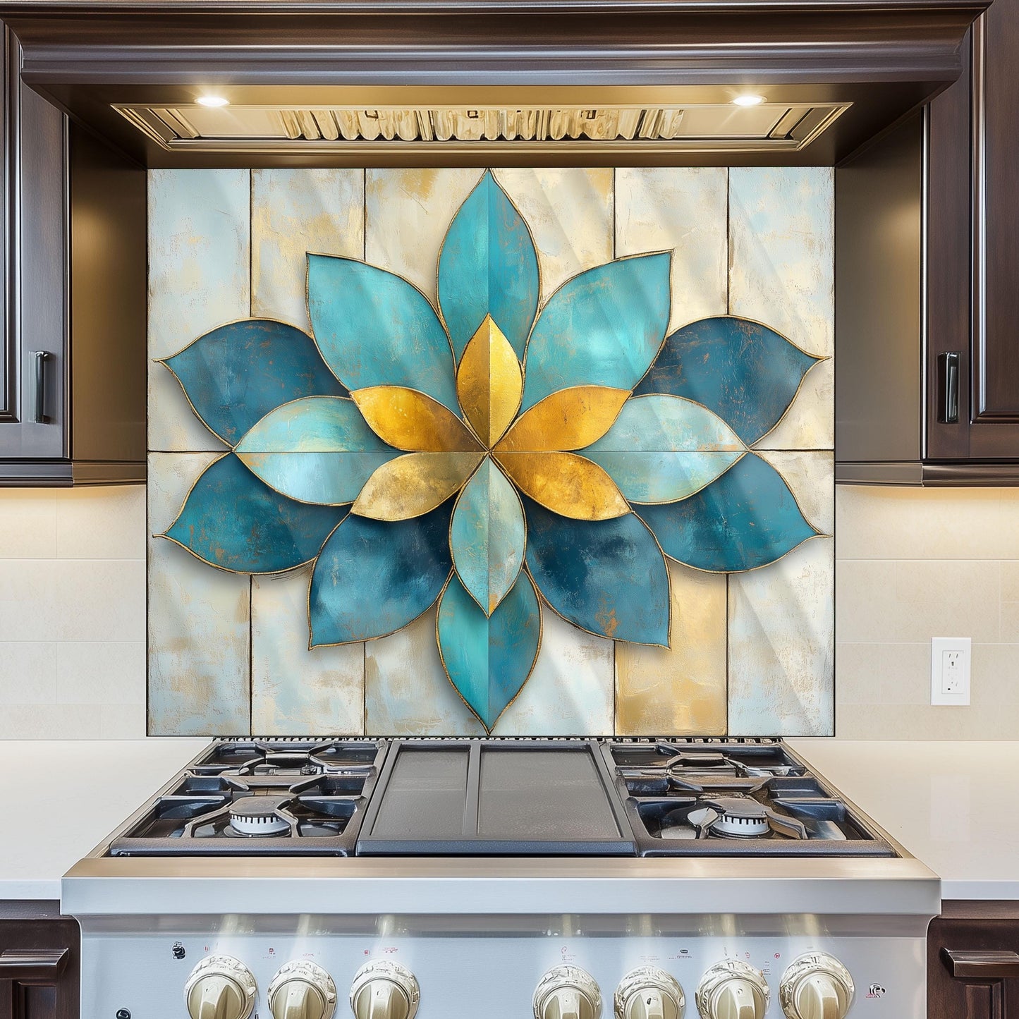 Moroccan Style Glass Backsplash, Geometric Tile Stove Guard, Heat Resistant Easy Clean Kitchen Art