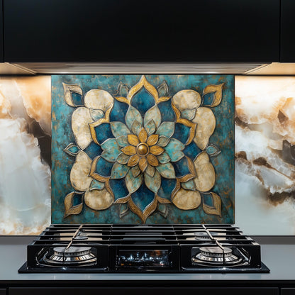 Moroccan Tempered Glass Kitchen Backsplash: Artistic Floral Stove Panel