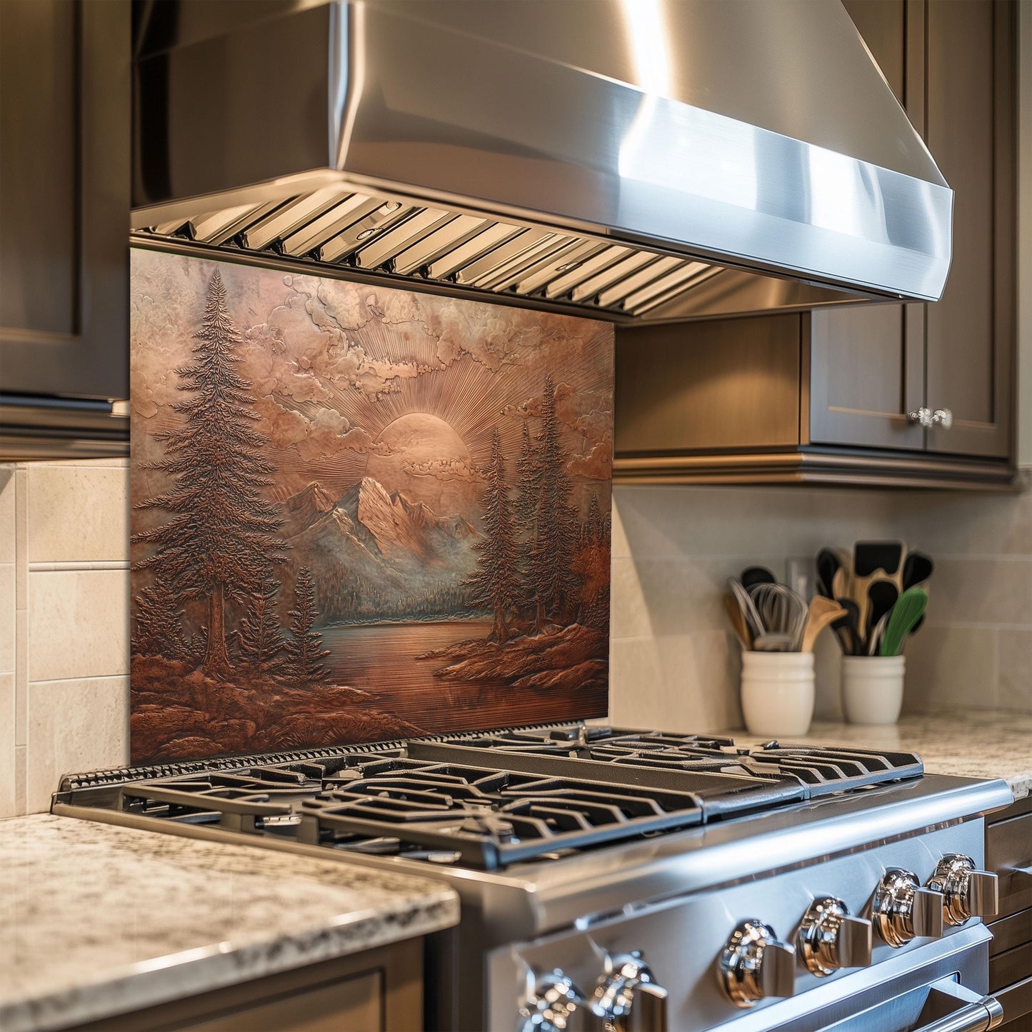 Mountain Landscape Kitchen Backsplash, UV Printed Tempered Glass Art, Custom Size Design