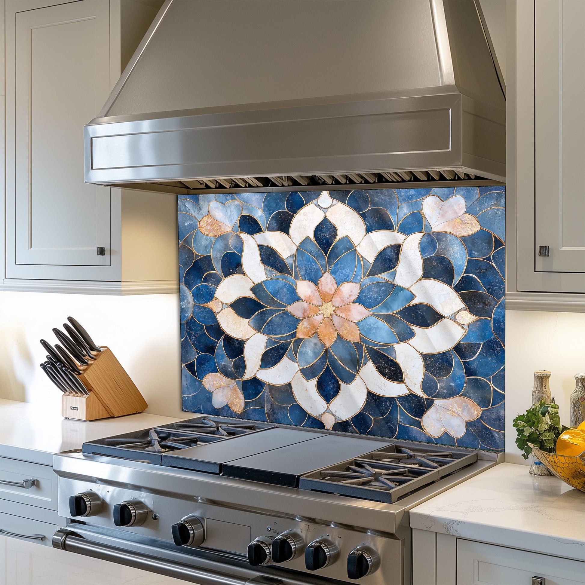 Moroccan Style Pattern Kitchen Backsplash, UV Printed Tempered Glass, Custom Size Design