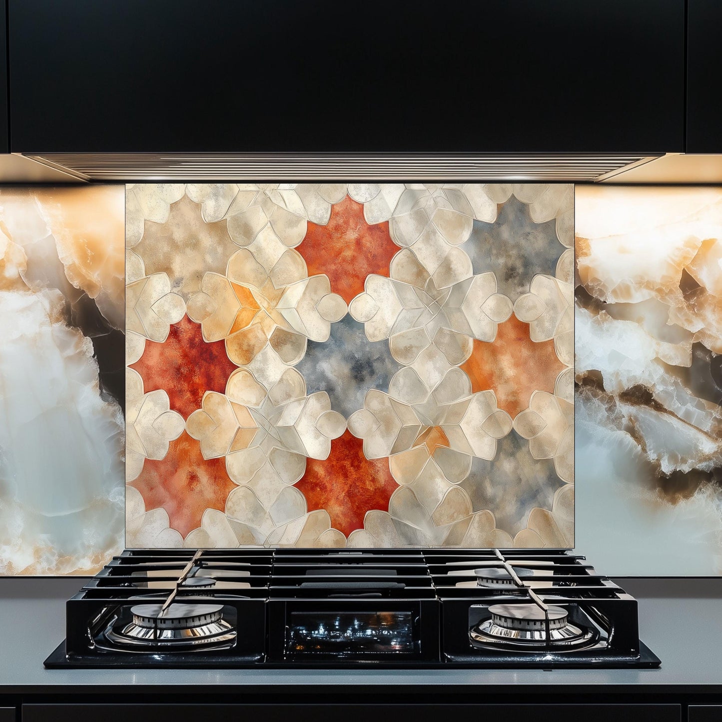 Moroccan Kitchen Splashback, Heat Resistant Tempered Glass Backsplash, Custom Size Design