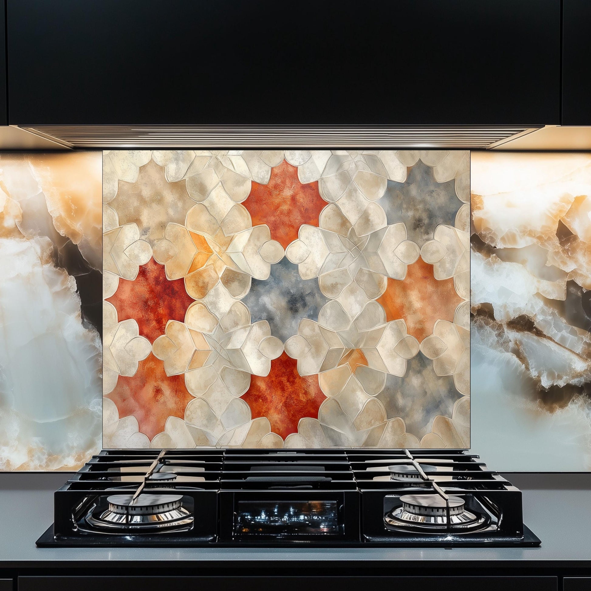Moroccan Kitchen Splashback, Heat Resistant Tempered Glass Backsplash, Custom Size Design