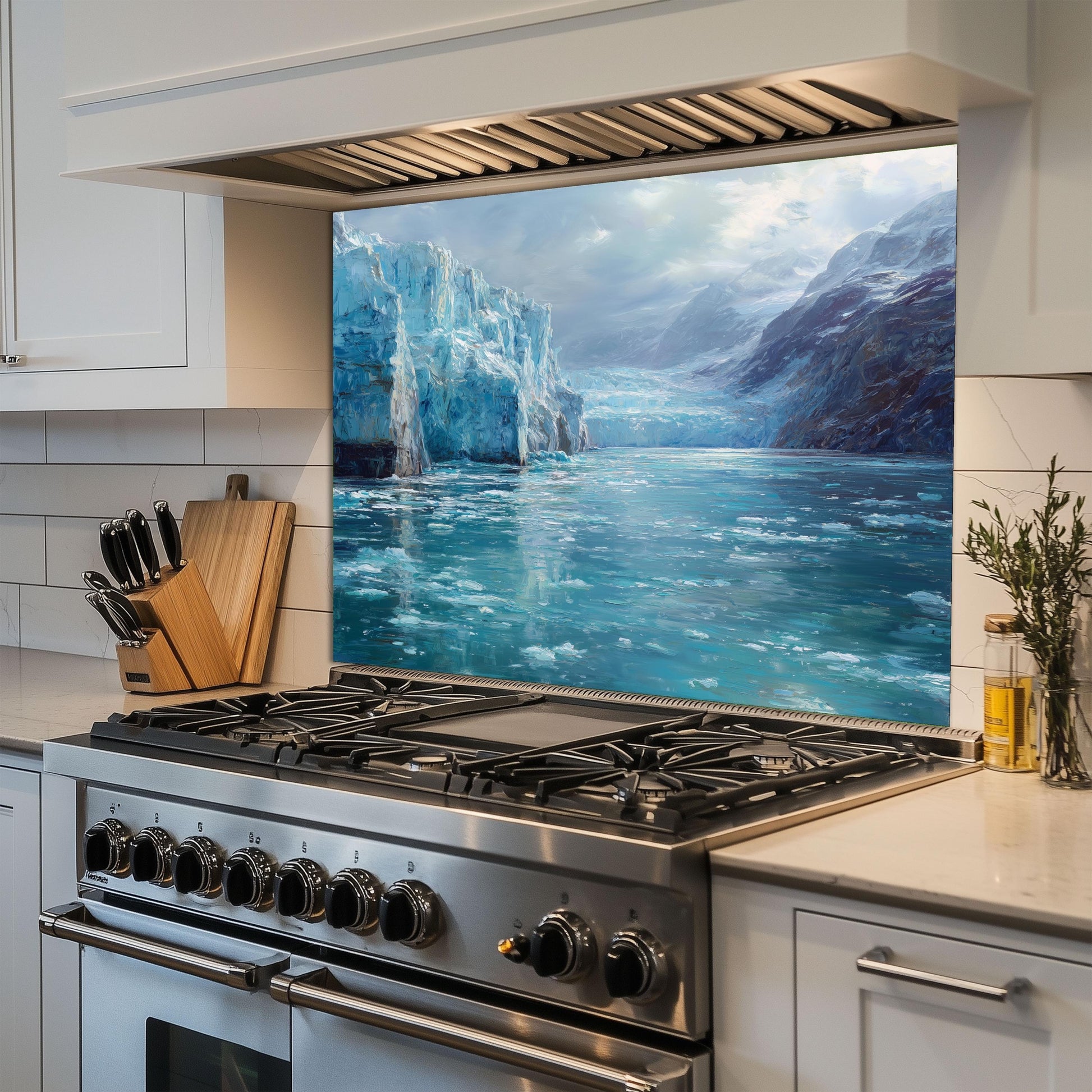 Arctic Glacier Glass Kitchen Backsplash: Tempered Glass Stove Splashback