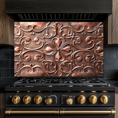 Copper-Effect Tempered Glass Backsplash: Rustic Kitchen Decor