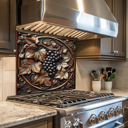 Vineyard theme glass backsplash, grapevine kitchen wall panel, heat-resistant tempered glass decor, rustic farmhouse kitchen, easy clean wall protector, grape leaf kitchen art, kitchen wall backsplash with grapes