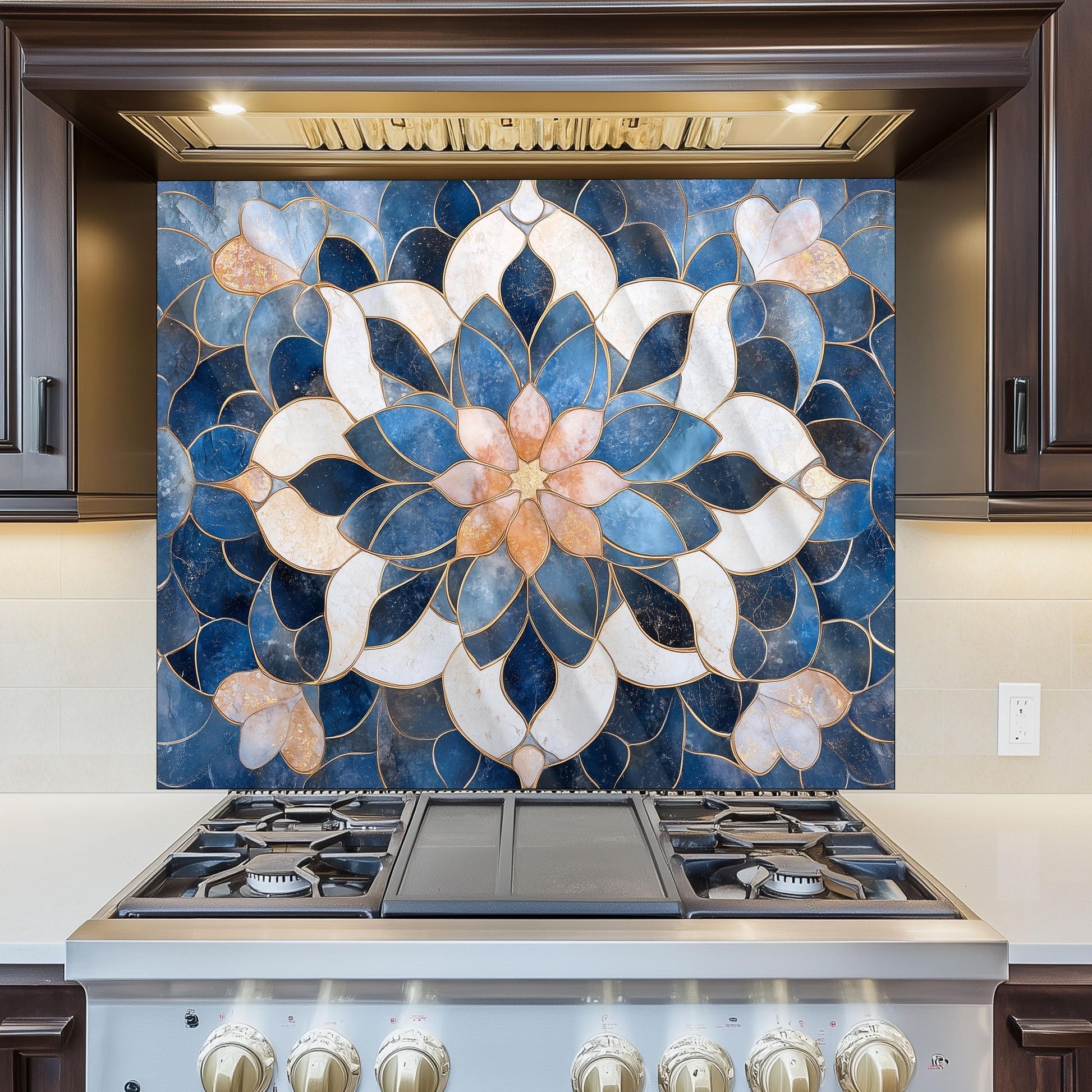 Moroccan Style Pattern Kitchen Backsplash, UV Printed Tempered Glass, Custom Size Design