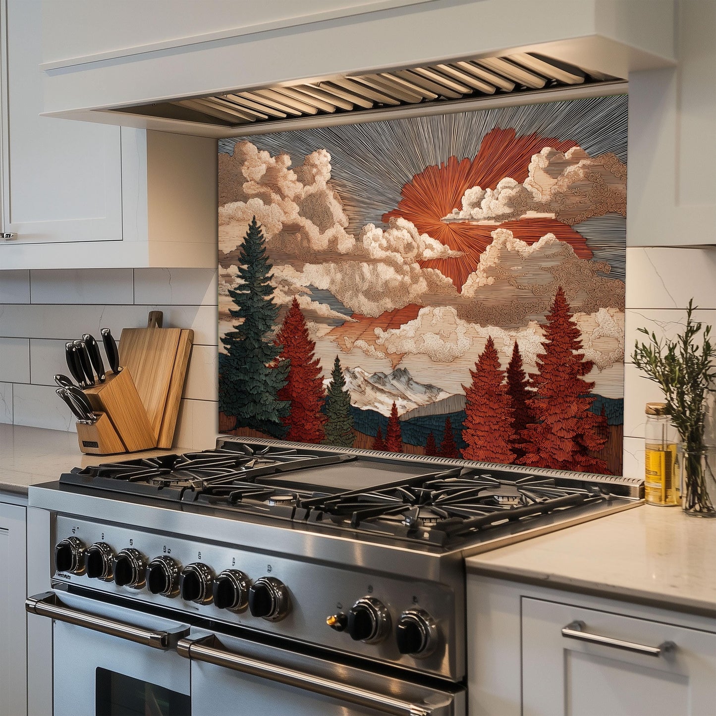 Tempered Glass Kitchen Backsplash: Mountain Sunrise Landscape, Heat-Resistant