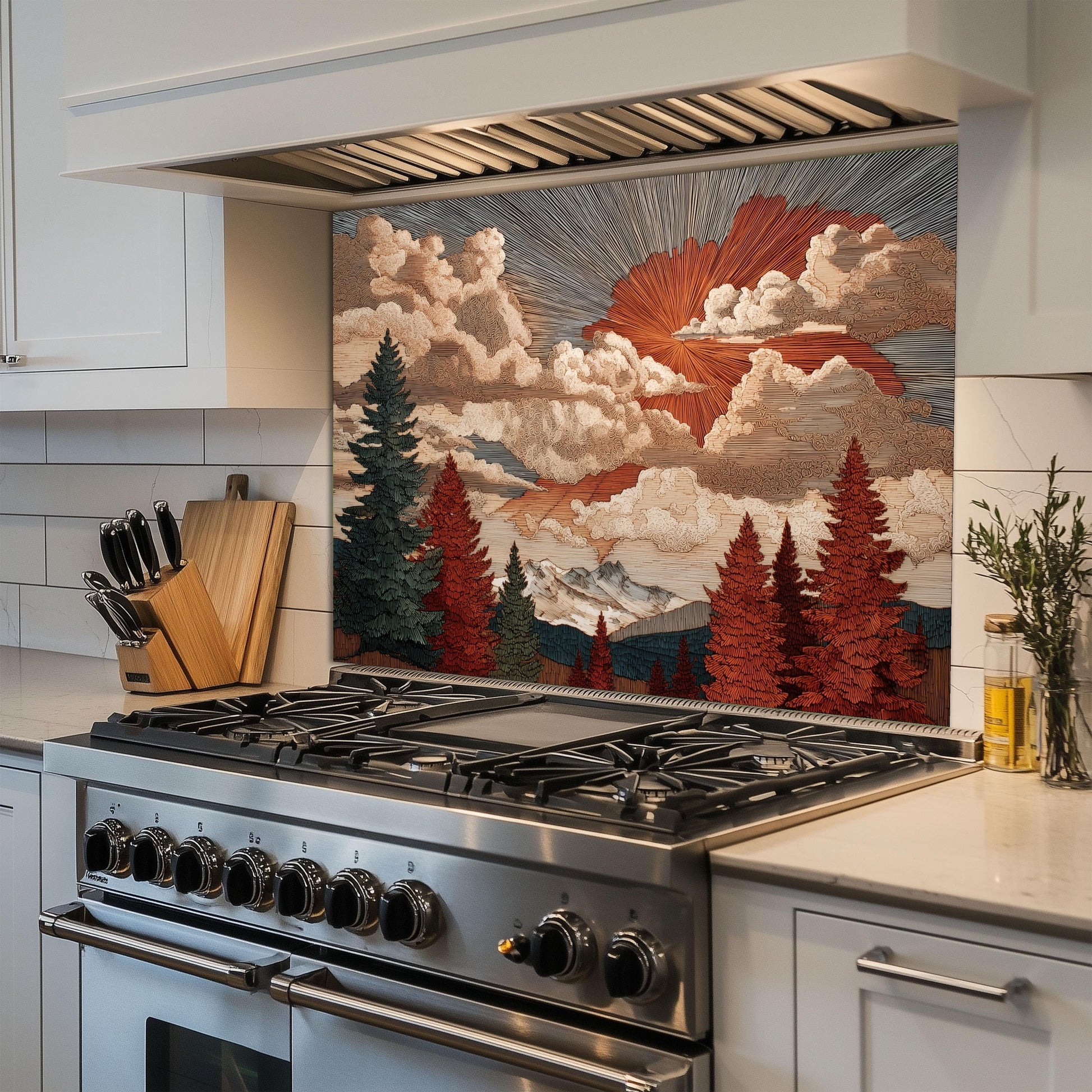 Tempered Glass Kitchen Backsplash: Mountain Sunrise Landscape, Heat-Resistant