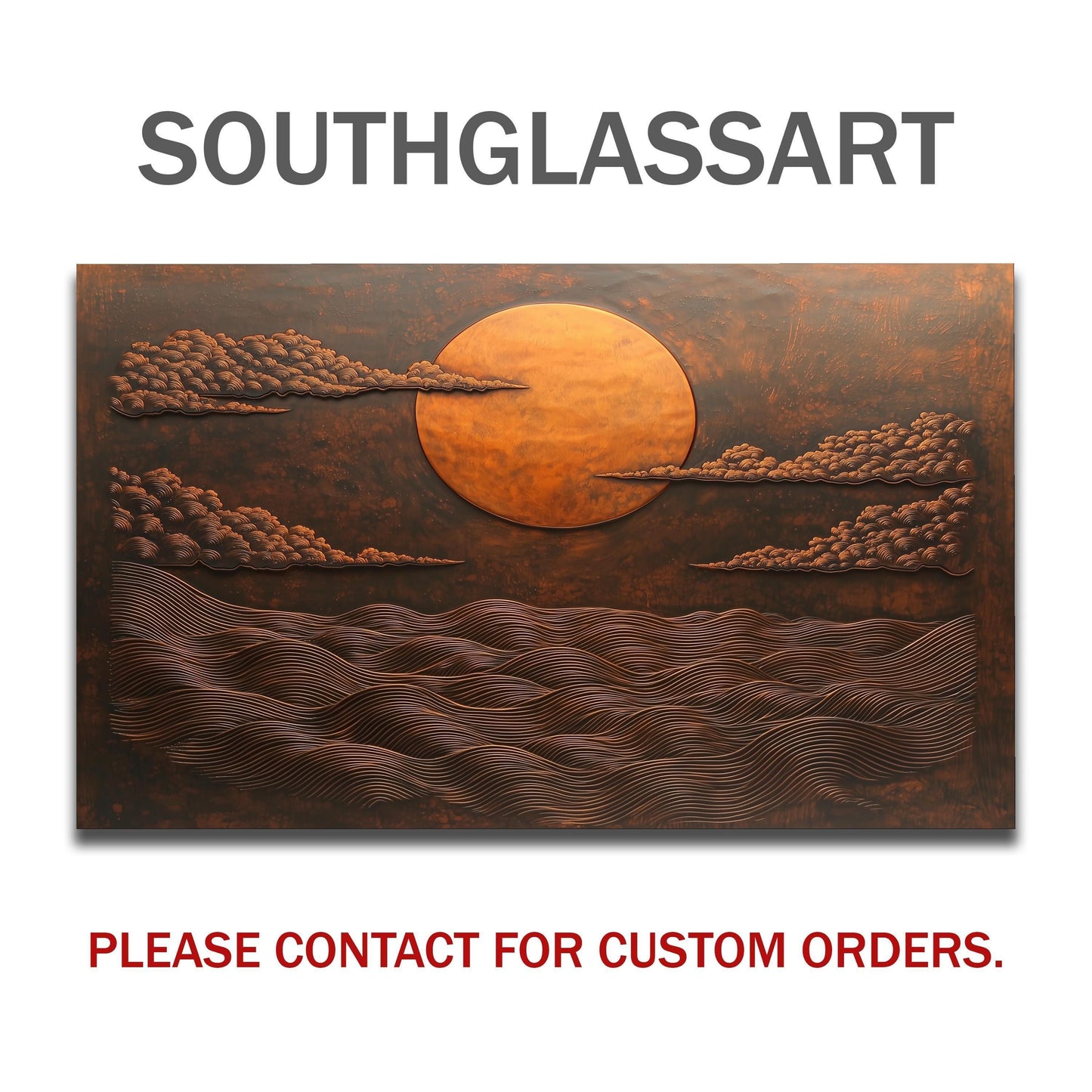 Copper Sunset Ocean Glass Backsplash, Rustic Beach Stove Guard, Heat Resistant Easy Clean Art