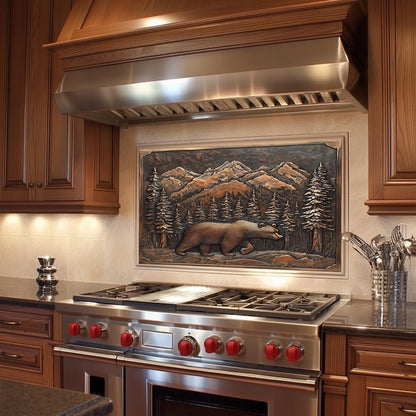 Mountain Bear Tempered Glass Stove Cover: Artistic Kitchen Backsplash