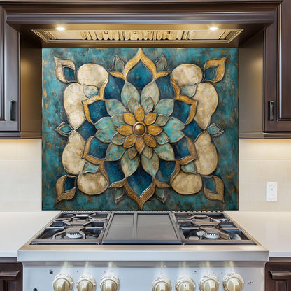 Moroccan Tempered Glass Kitchen Backsplash: Artistic Floral Stove Panel