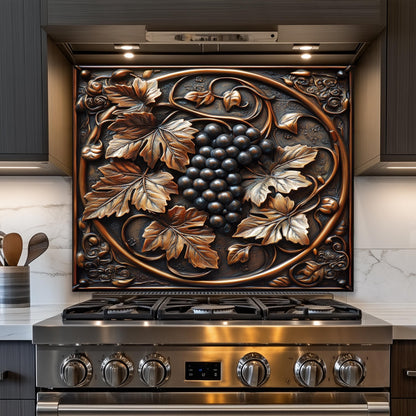 Tempered glass kitchen panel, vineyard-inspired decor, grapevine tempered glass backsplash, rustic kitchen art, heat-resistant wall protector, easy clean backsplash, farmhouse kitchen wall art