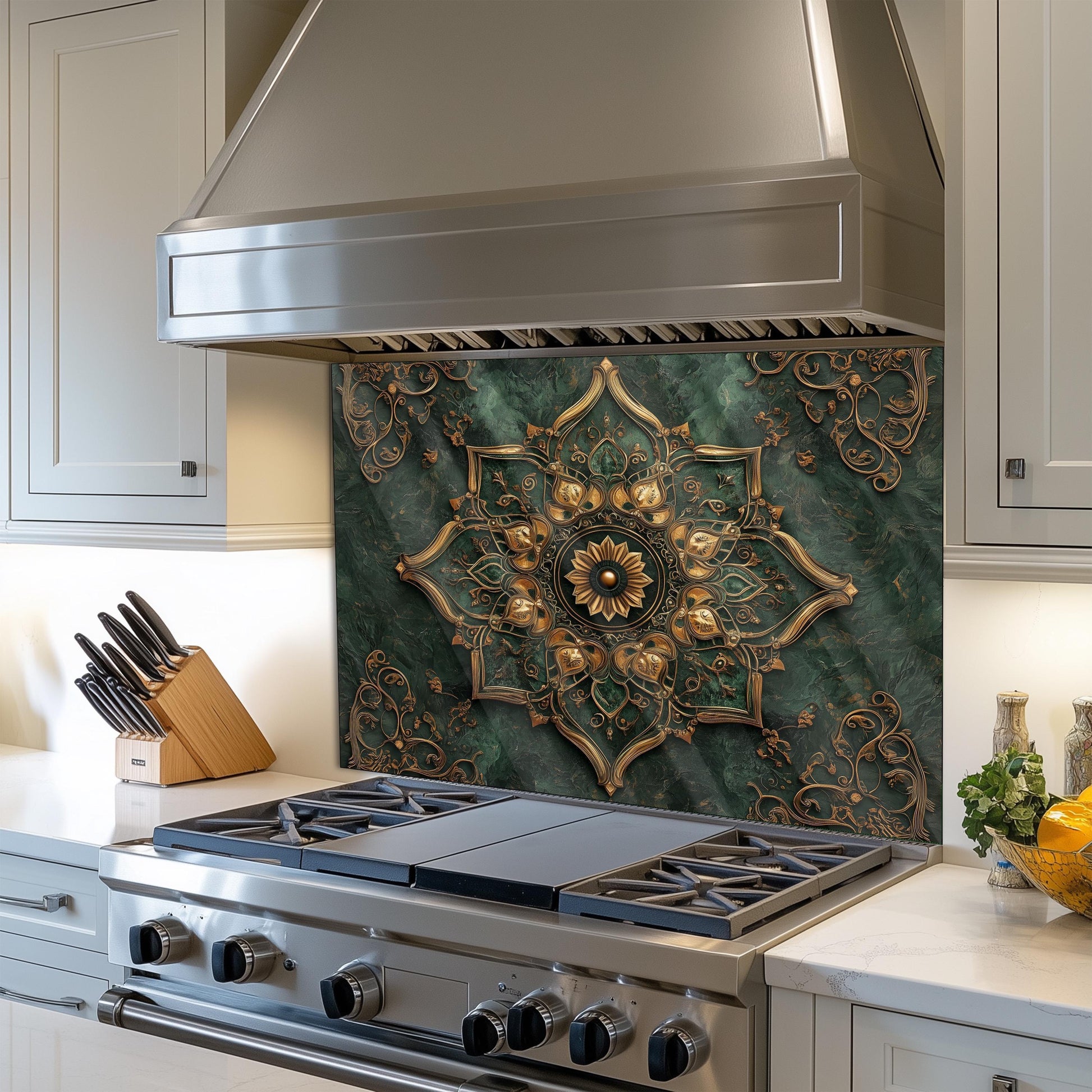 Moroccan Kitchen Splashback, Heat Resistant Tempered Glass Backsplash, Custom Size Design