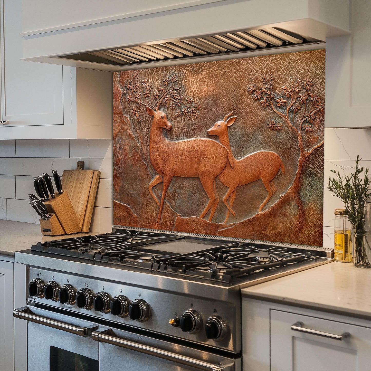 Copper Look Deer Backsplash: Tempered Glass Kitchen Stove Panel