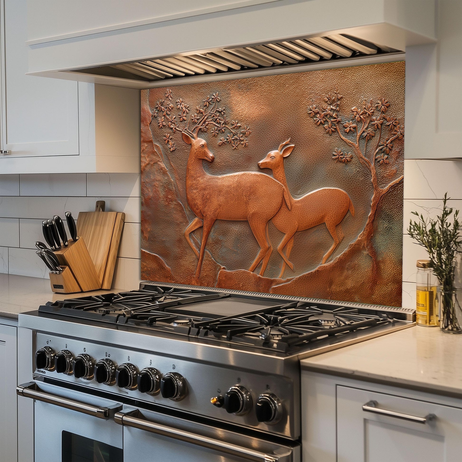 Copper Look Deer Backsplash: Tempered Glass Kitchen Stove Panel