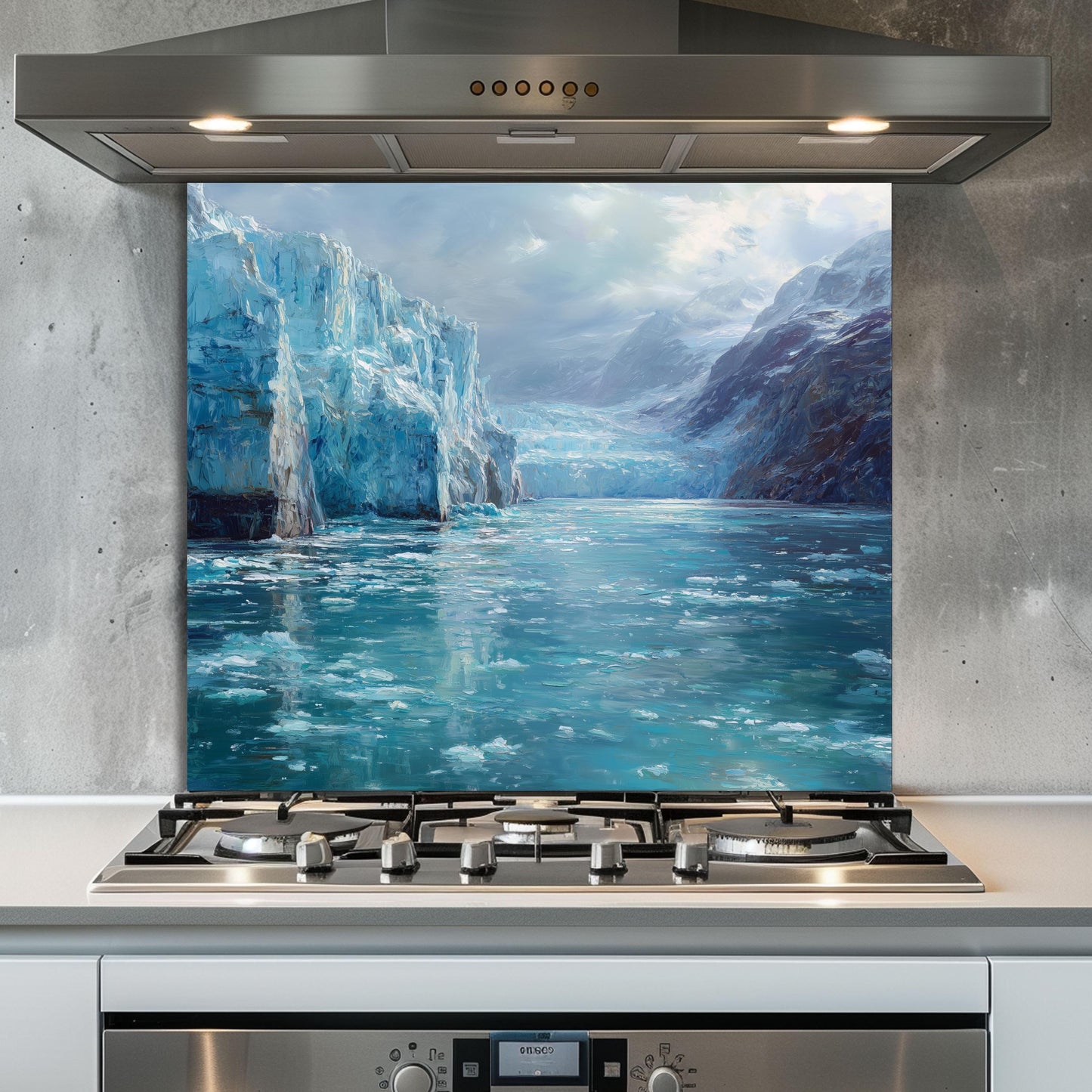 Arctic Glacier Glass Kitchen Backsplash: Tempered Glass Stove Splashback