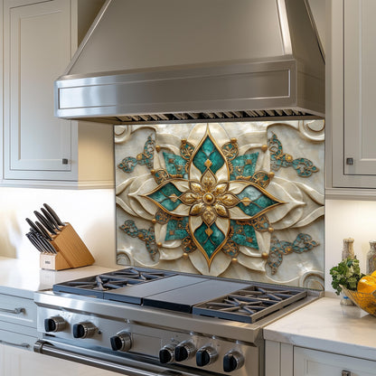 Moroccan Style Tempered Glass Kitchen Backsplash, Traditional Tile Mosaic Art, Custom Size Design