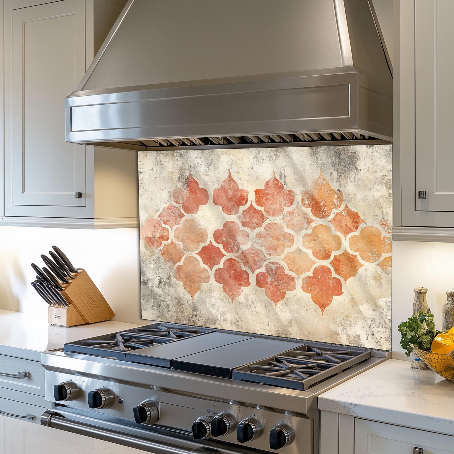 Moroccan Style Glass Backsplash, Geometric Tile Stove Guard, Heat Resistant Easy Clean Kitchen Art