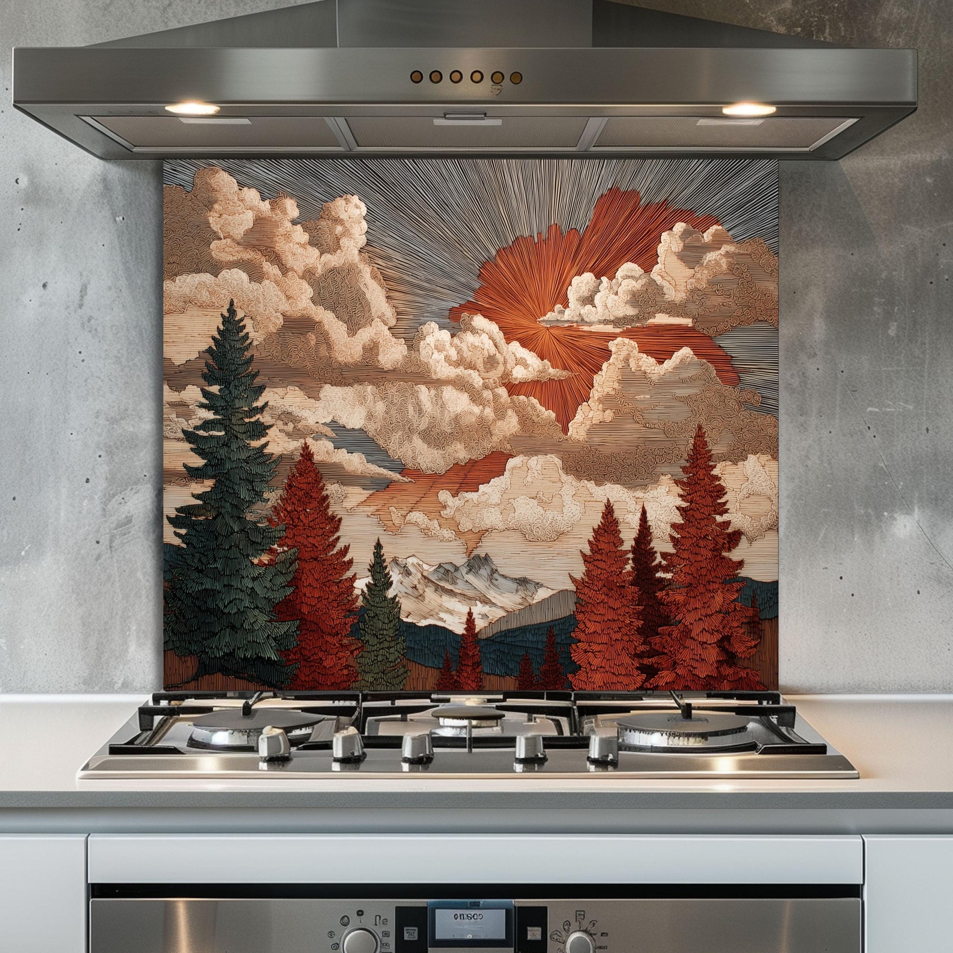 Tempered Glass Kitchen Backsplash: Mountain Sunrise Landscape, Heat-Resistant