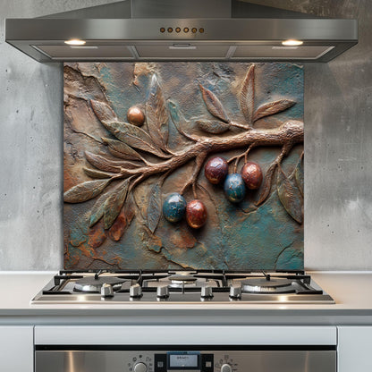 Olive Branch Tempered Glass Backsplash: Rustic Tuscan Kitchen Decor