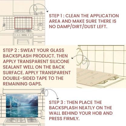 Arctic Glacier Glass Kitchen Backsplash: Tempered Glass Stove Splashback