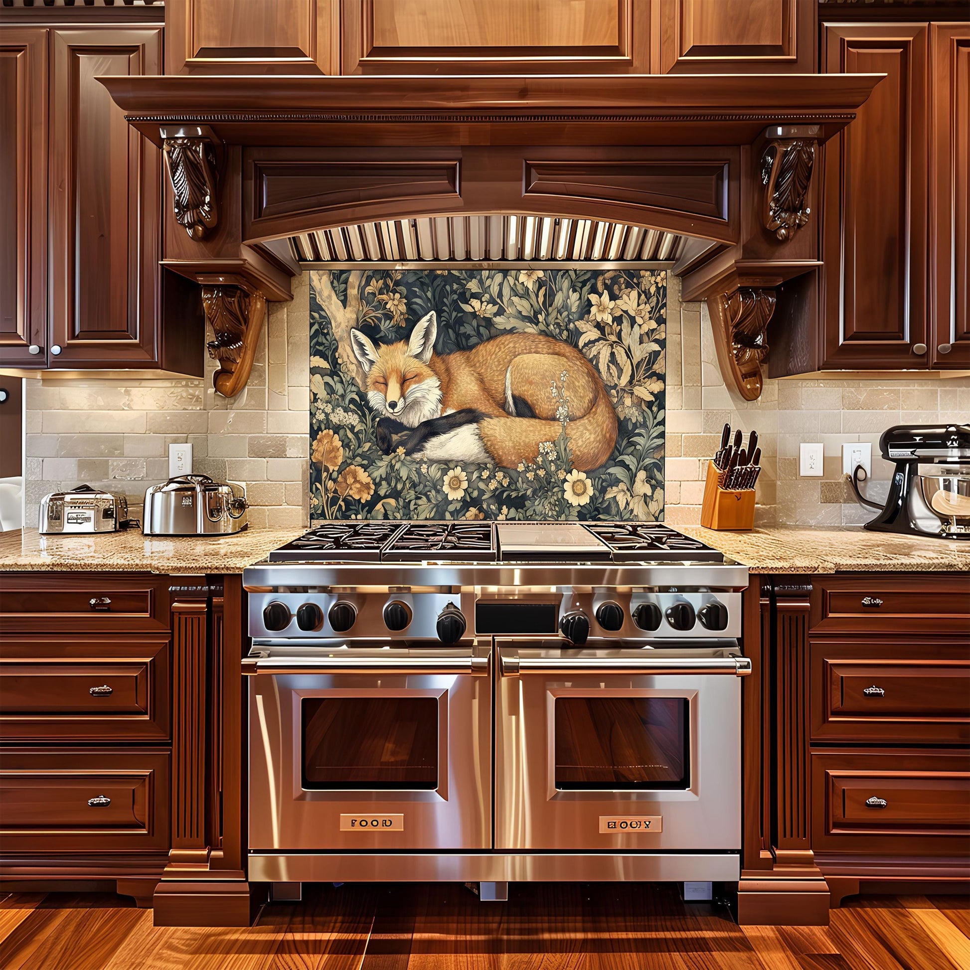 Fox Tempered Glass Kitchen Backsplash: Rustic Stove Decor