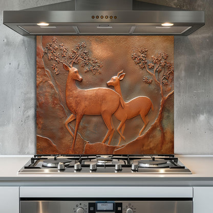 Copper Look Deer Backsplash: Tempered Glass Kitchen Stove Panel