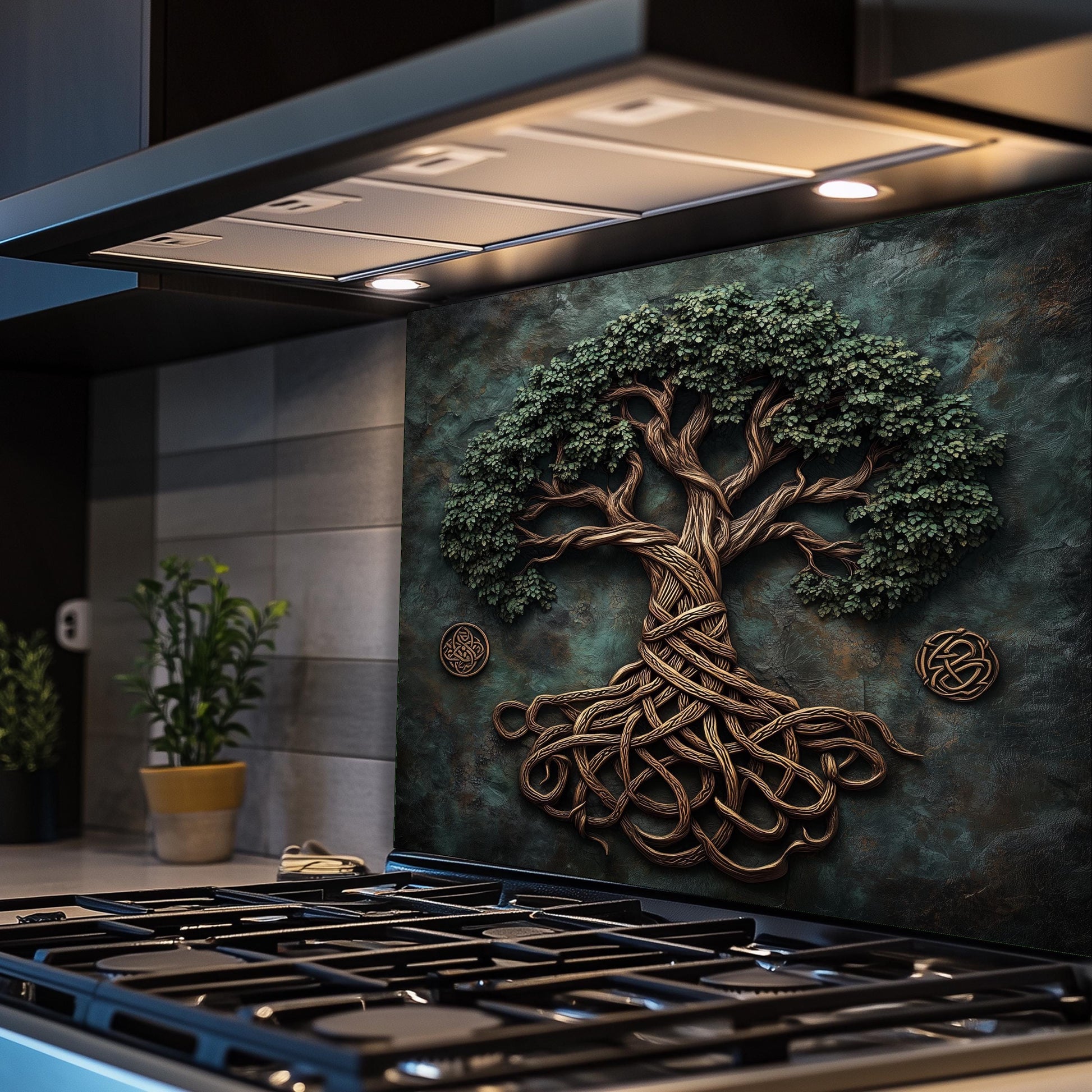 modern glass backsplash, kitchen glass wall, nature glass panel