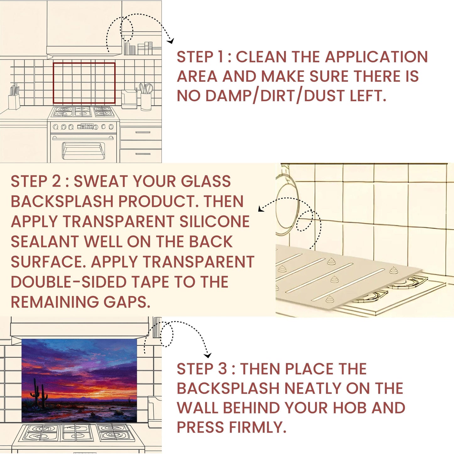 Desert Sunset Kitchen Backsplash: Southwestern Cactus Tempered Glass Wall Art