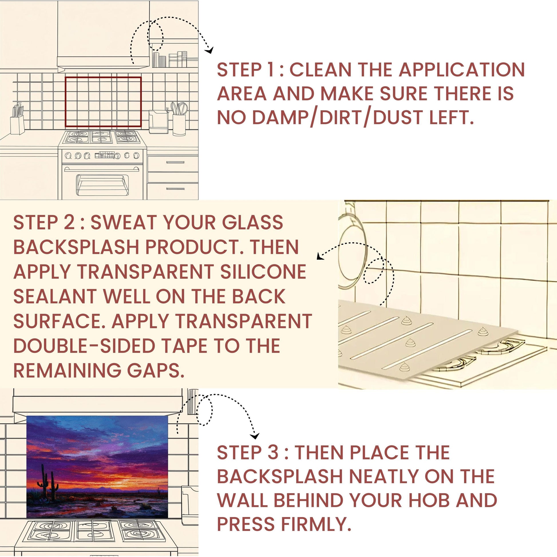 Desert Sunset Kitchen Backsplash: Southwestern Cactus Tempered Glass Wall Art