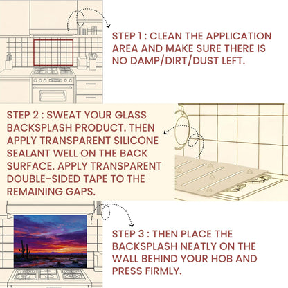 Desert Sunset Kitchen Backsplash: Southwestern Cactus Tempered Glass Wall Art