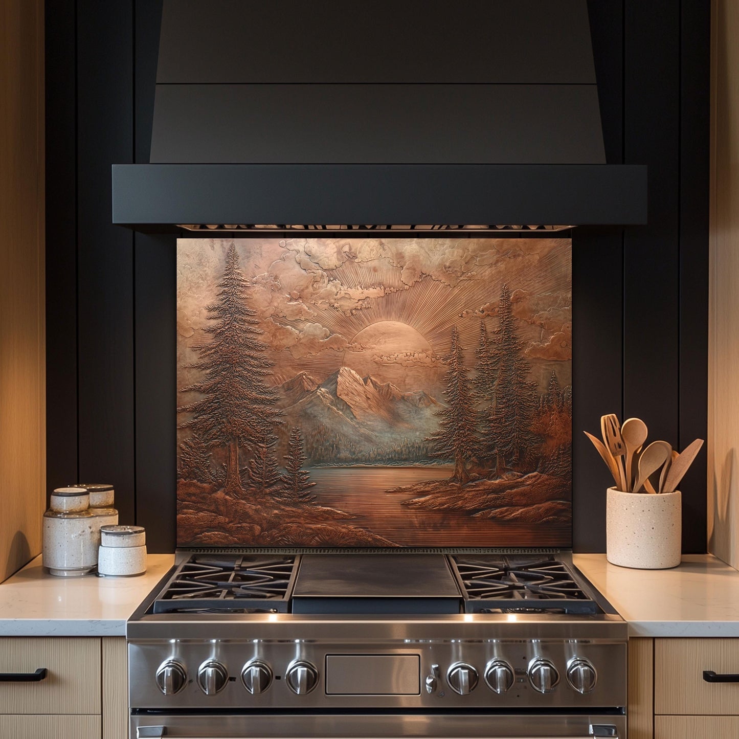 Mountain Landscape Kitchen Backsplash, UV Printed Tempered Glass Art, Custom Size Design