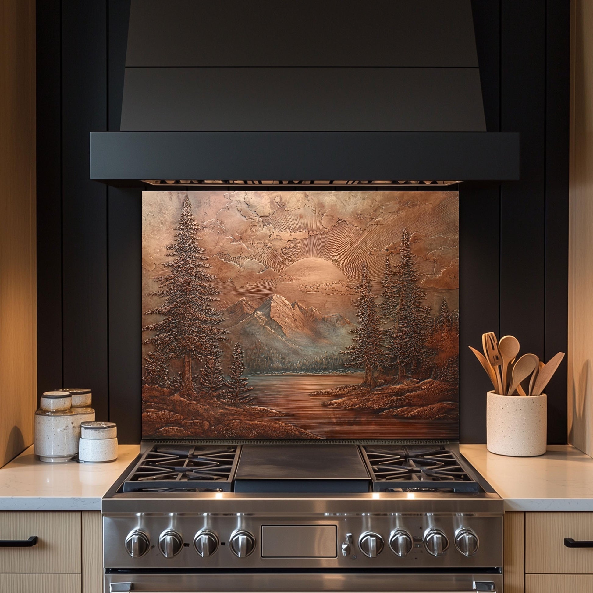 Mountain Landscape Kitchen Backsplash, UV Printed Tempered Glass Art, Custom Size Design