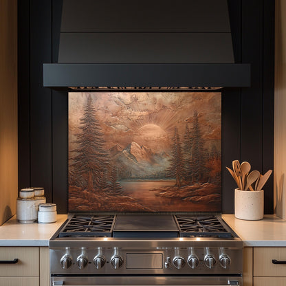 Mountain Landscape Kitchen Backsplash, UV Printed Tempered Glass Art, Custom Size Design