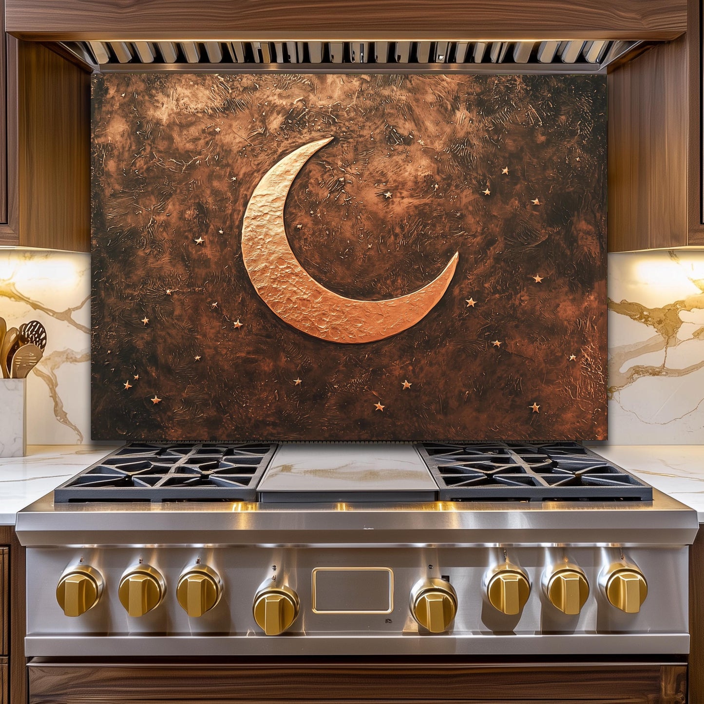 Copper Moon Tempered Glass Backsplash: Rustic Kitchen Decor