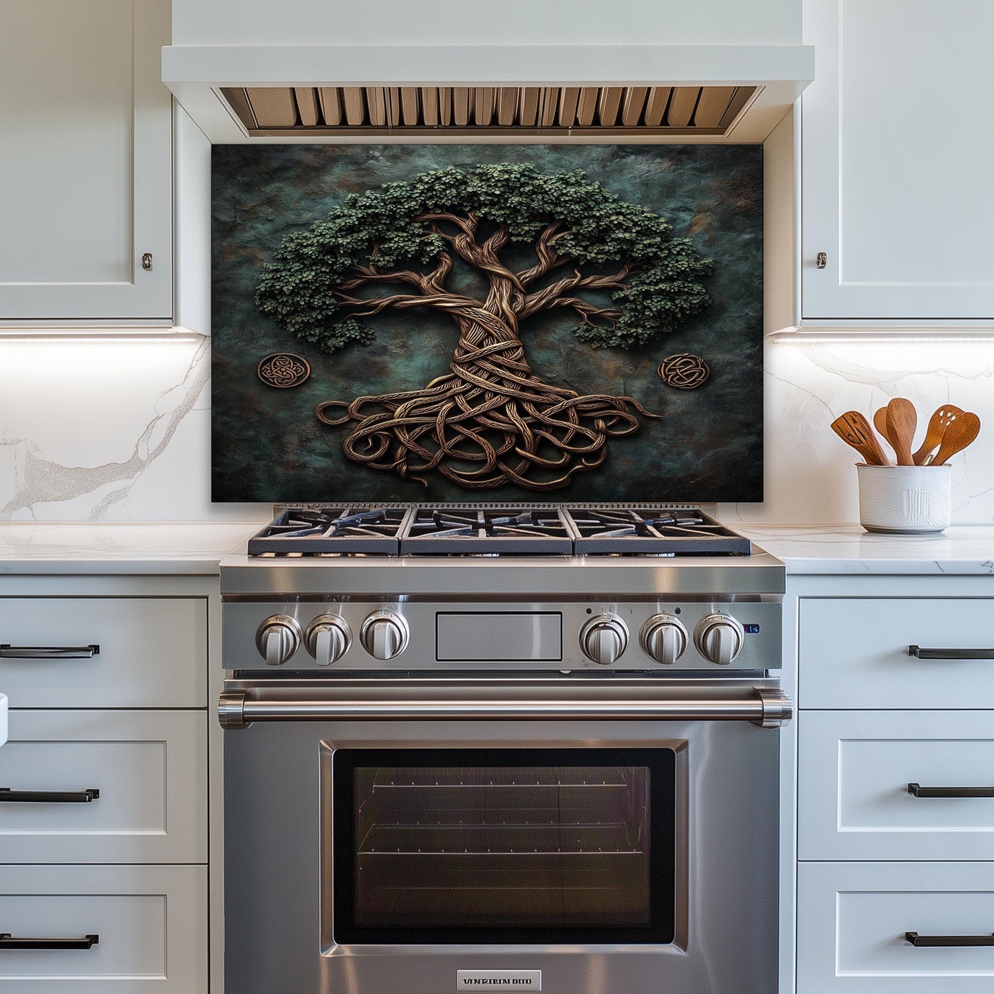 boho kitchen glass, Celtic glass art, Tree of Life decor