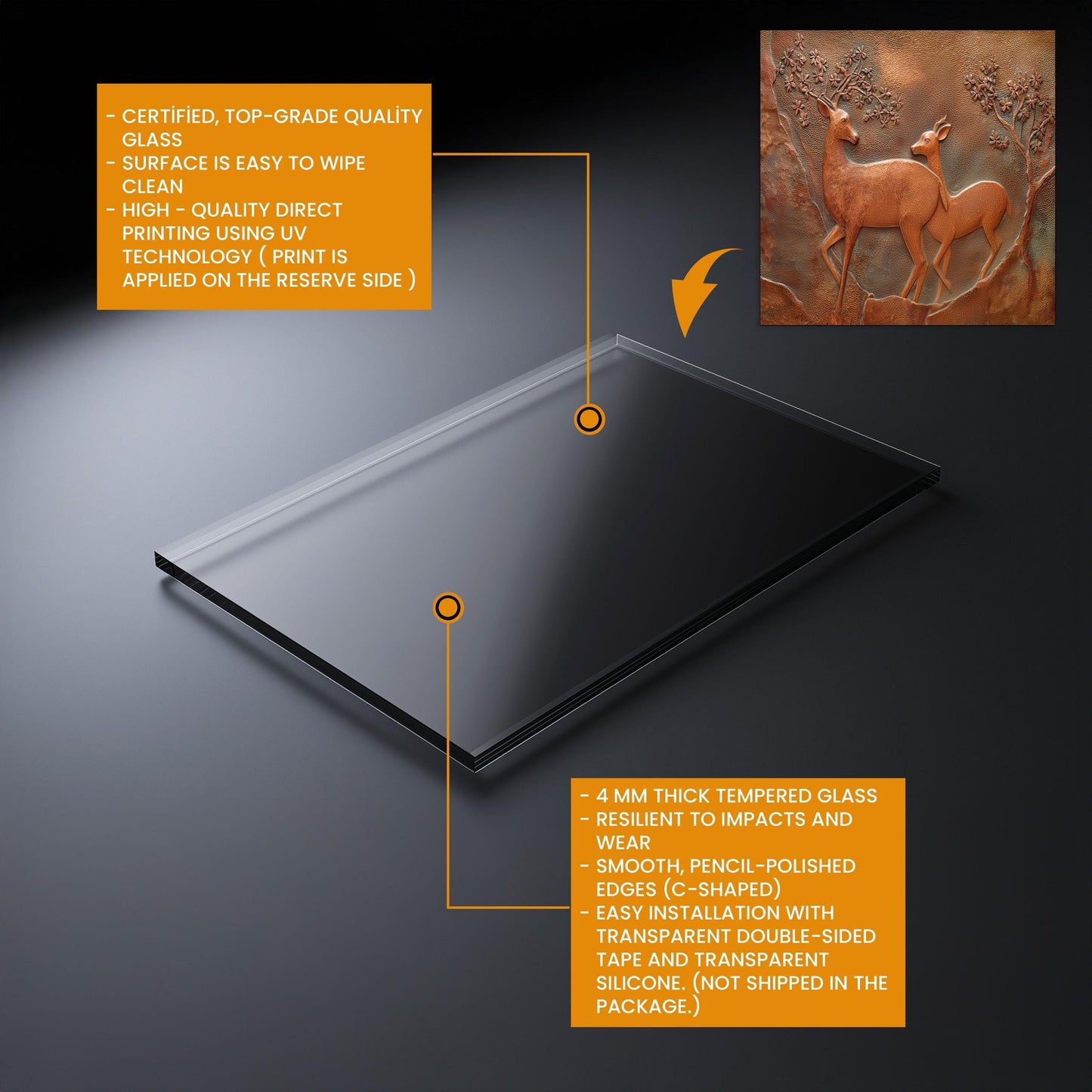 Copper Look Deer Backsplash: Tempered Glass Kitchen Stove Panel