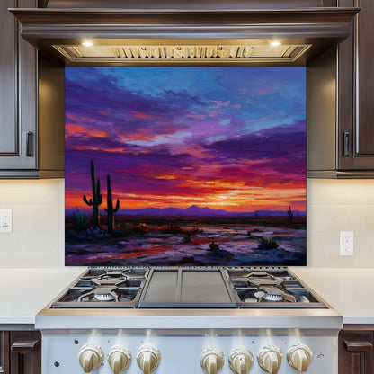 Desert Sunset Kitchen Backsplash: Southwestern Cactus Tempered Glass Wall Art