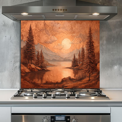 Tempered Glass Mountain & Deer Backsplash: Rustic Copper Kitchen Decor