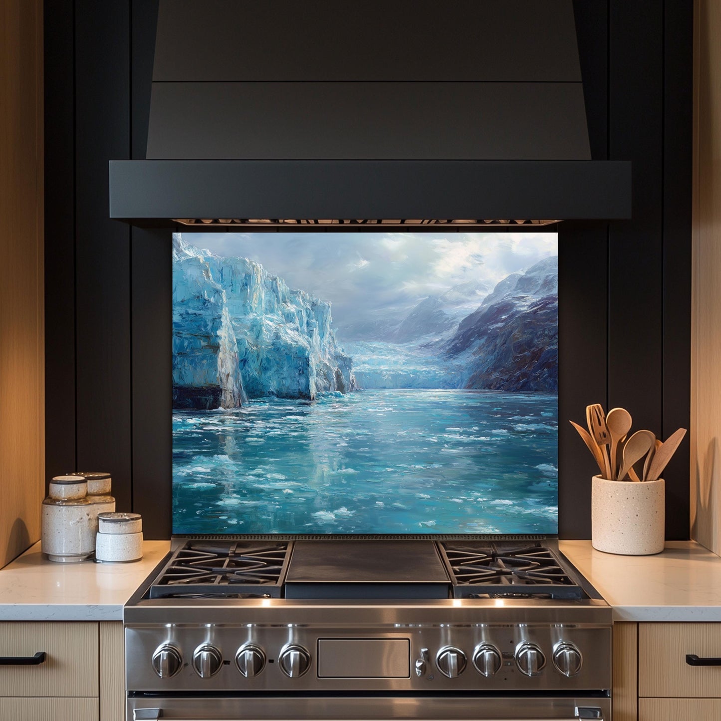 Arctic Glacier Glass Kitchen Backsplash: Tempered Glass Stove Splashback