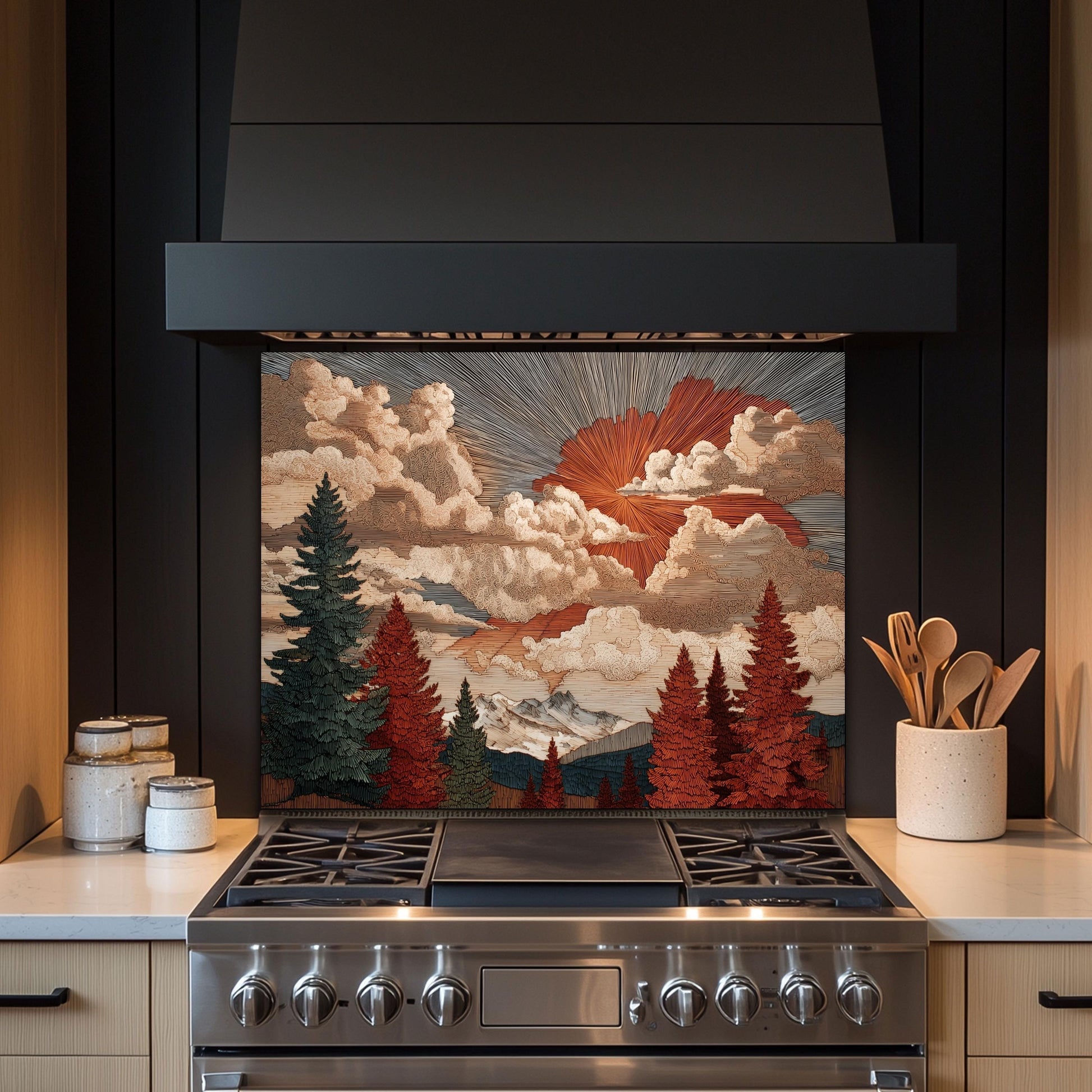 Tempered Glass Kitchen Backsplash: Mountain Sunrise Landscape, Heat-Resistant