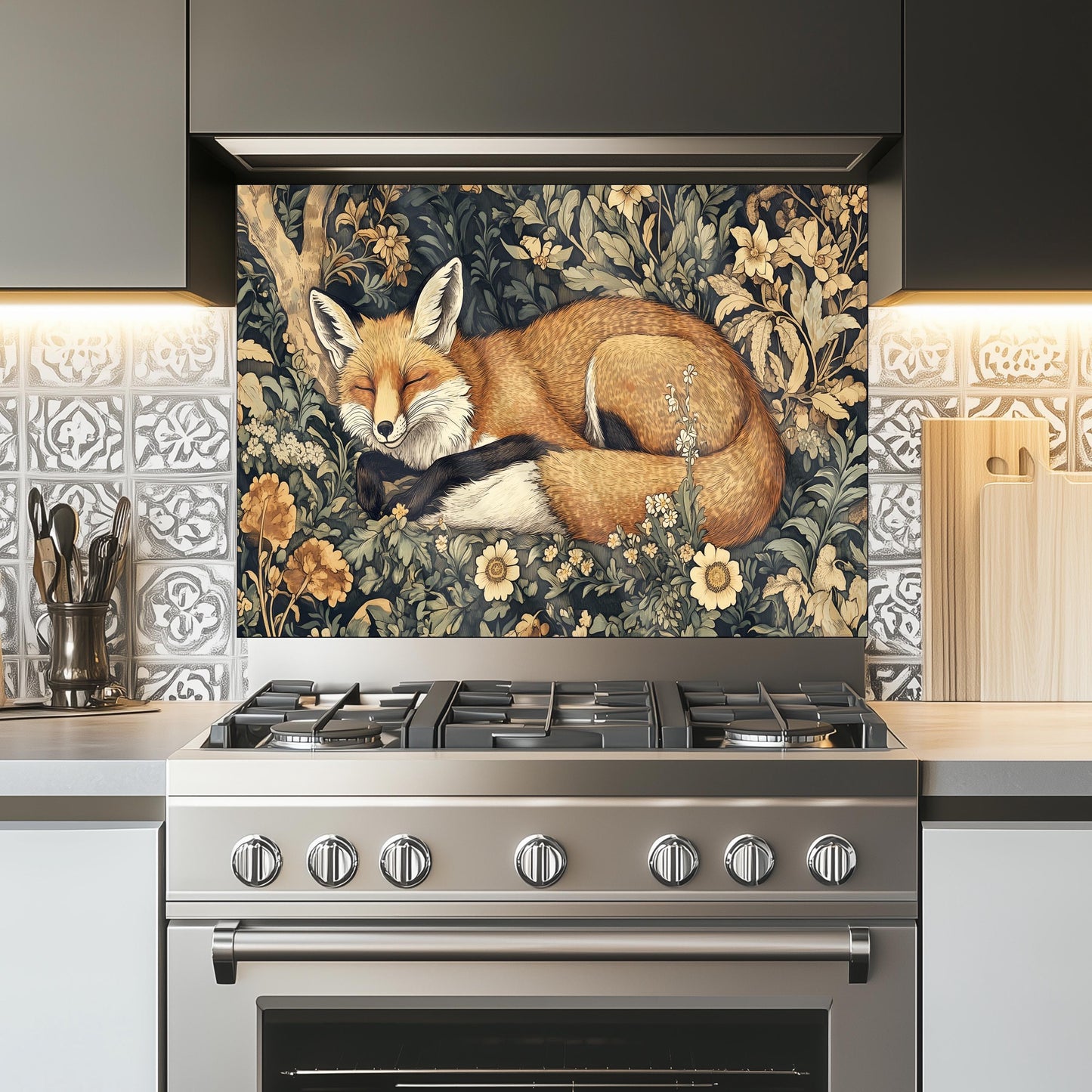 Fox Tempered Glass Kitchen Backsplash: Rustic Stove Decor