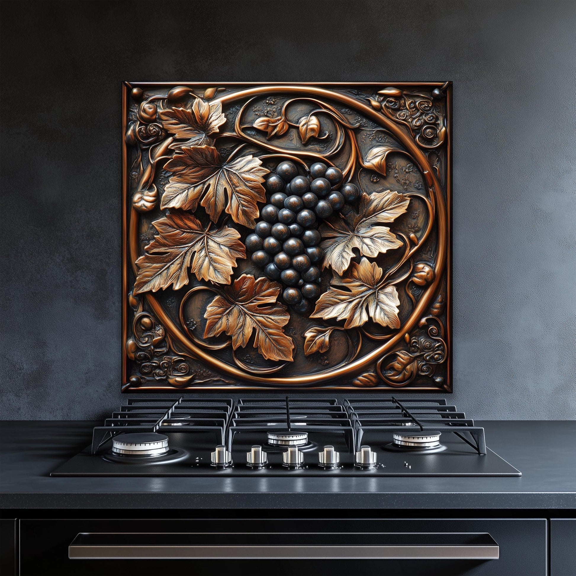 Grapevine Tempered Glass Kitchen Backsplash: Rustic Vineyard Decor