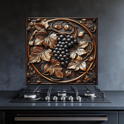 Grapevine Tempered Glass Kitchen Backsplash: Rustic Vineyard Decor