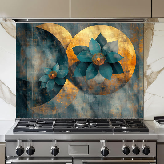 Moroccan Floral Glass Backsplash, Heat Resistant Stove Guard, Custom Size Kitchen Art