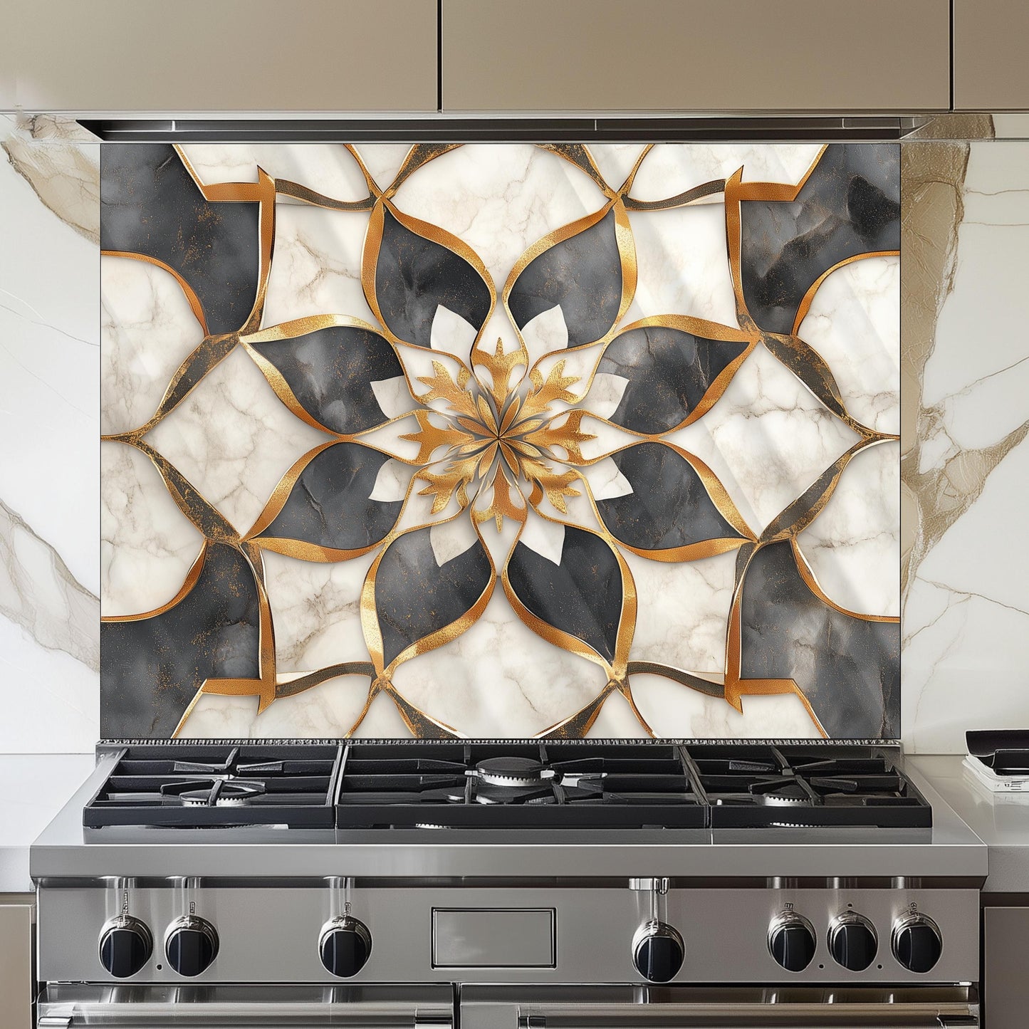 Moroccan Floral Glass Backsplash, Artistic Stove Guard, Heat Resistant Easy Clean Kitchen Wall Art