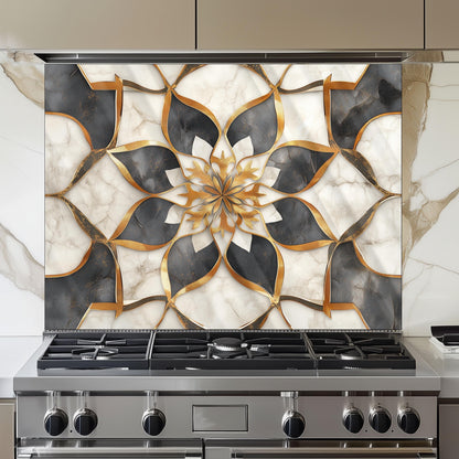 Moroccan Floral Glass Backsplash, Artistic Stove Guard, Heat Resistant Easy Clean Kitchen Wall Art