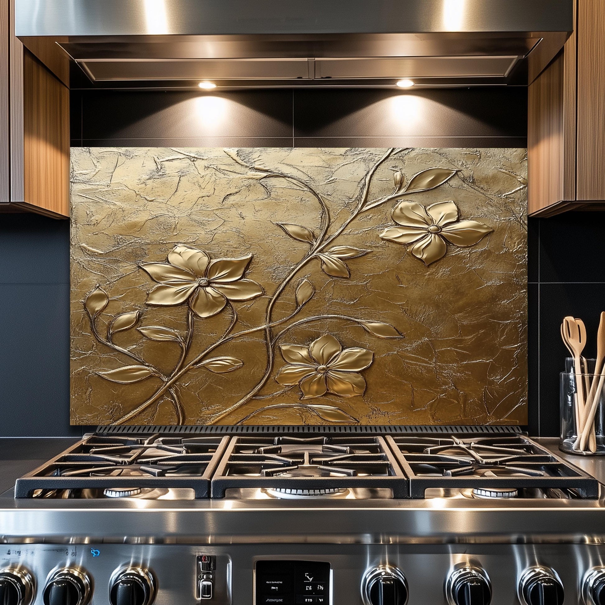 Copper Floral Tempered Glass Backsplash: Rustic Kitchen Decor