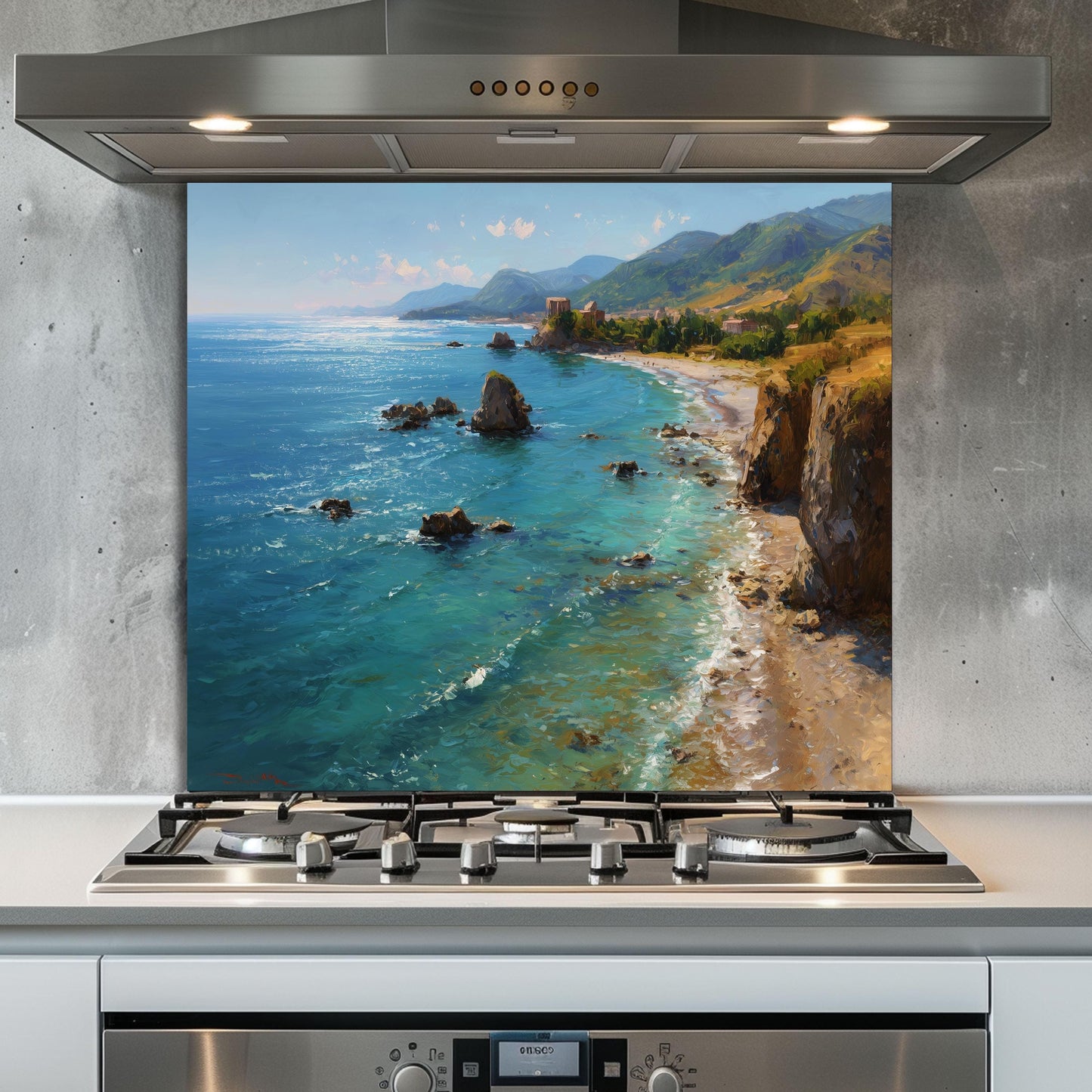 Tempered Glass Mountain Sunrise Backsplash: Heat-Resistant Kitchen Wall Art